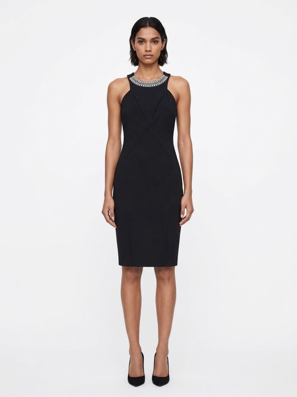 Zara Rhinestone Black Little Black Dress Art Deco Minimalist Timeless Classic